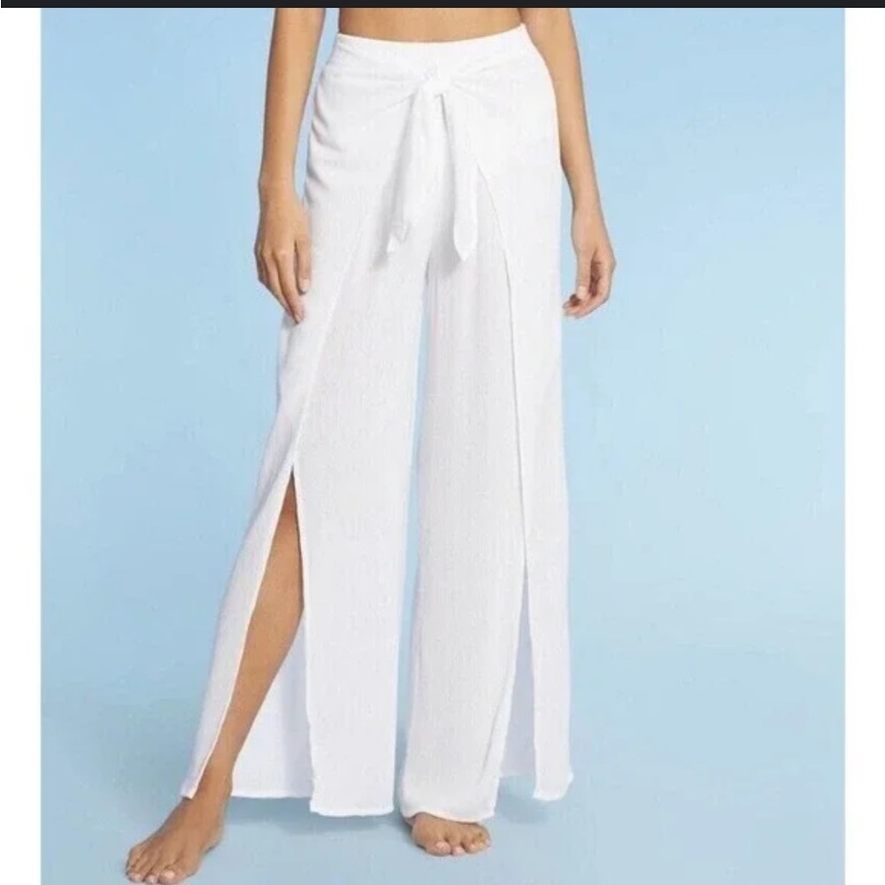 Kona Sol White Crinkled Gauze Tie Front Cover Up Pants XL